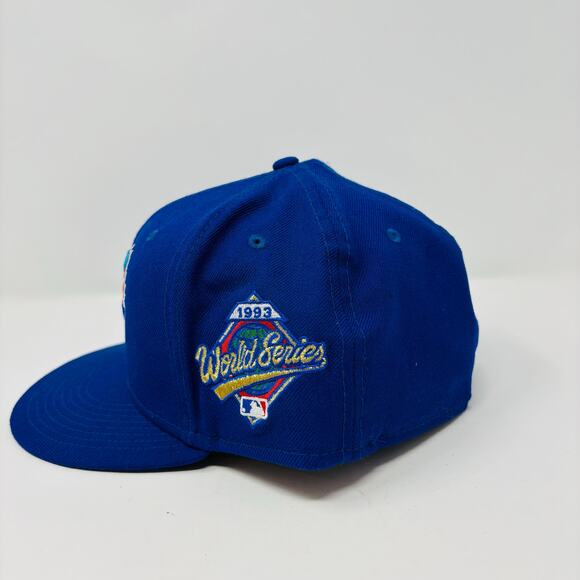 Vintage Toronto Bluejays Hat Cap Fitted Size 8 Blue 1993 World Series Side Patch - Picture 3 of 9